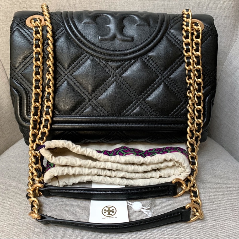 Tory Burch Black Quilted Shoulder Bag with Gold Accents